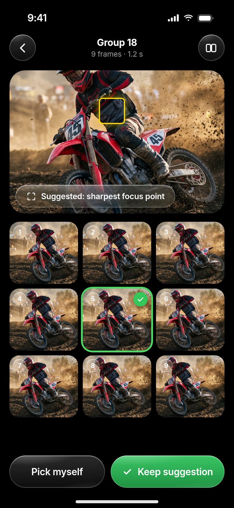 Group of similar frames with a suggestion