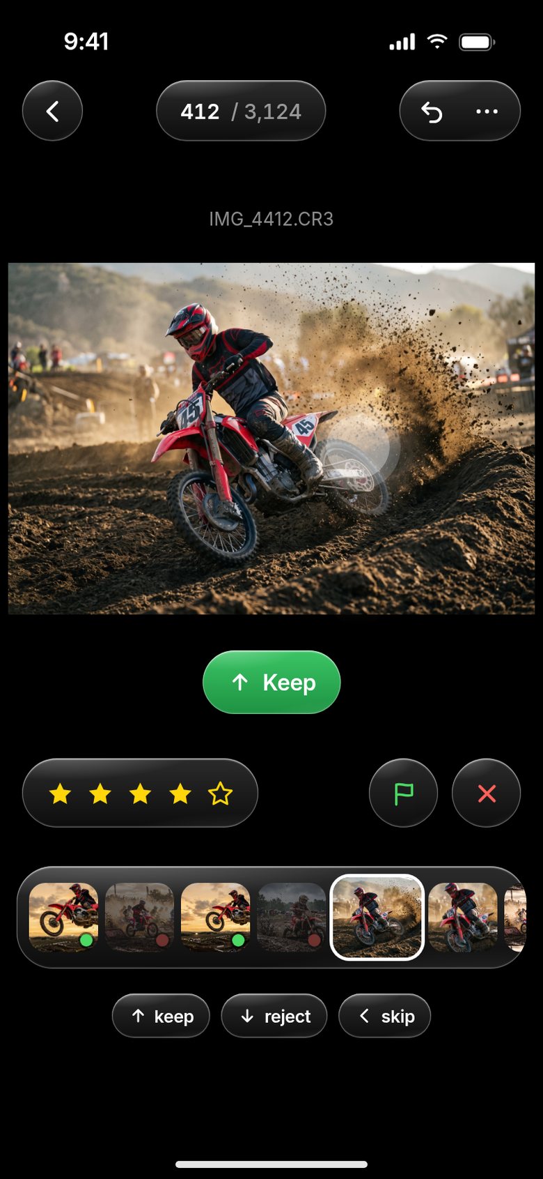 Loupe view with a swipe up to keep