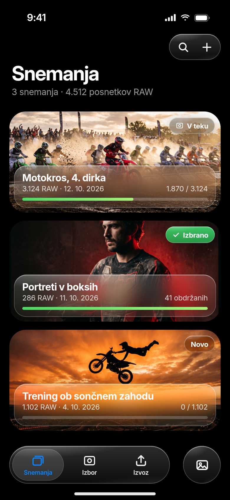 Seznam snemanj z napredkom izbora
