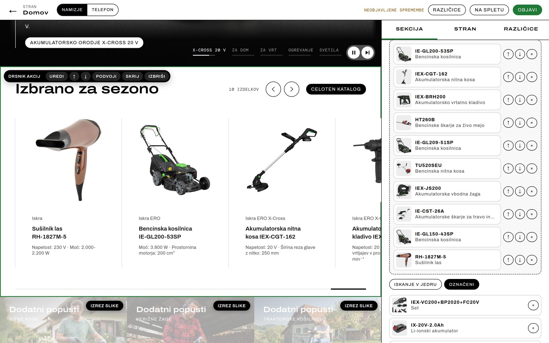 Izbor izdelkov iz Inventory Managerja