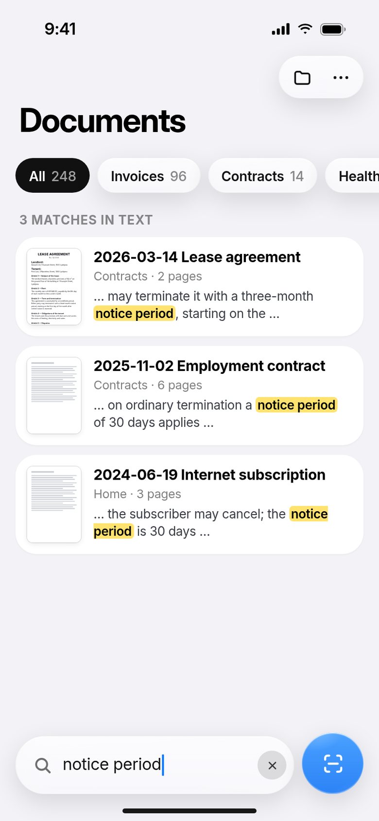 Searching documents by their content