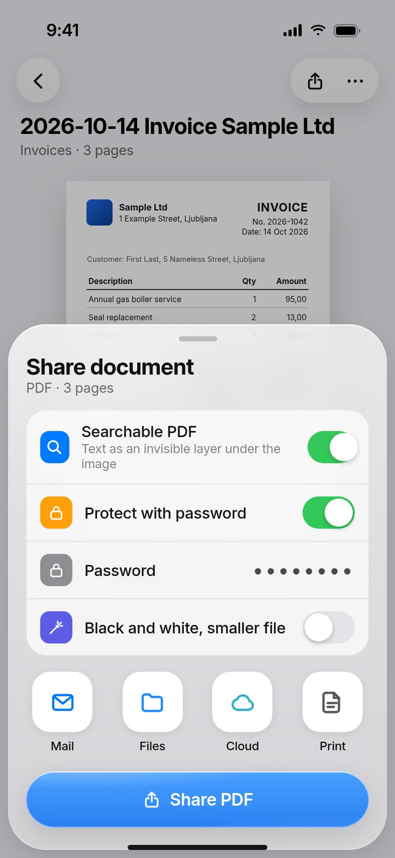 Sharing a password-protected PDF