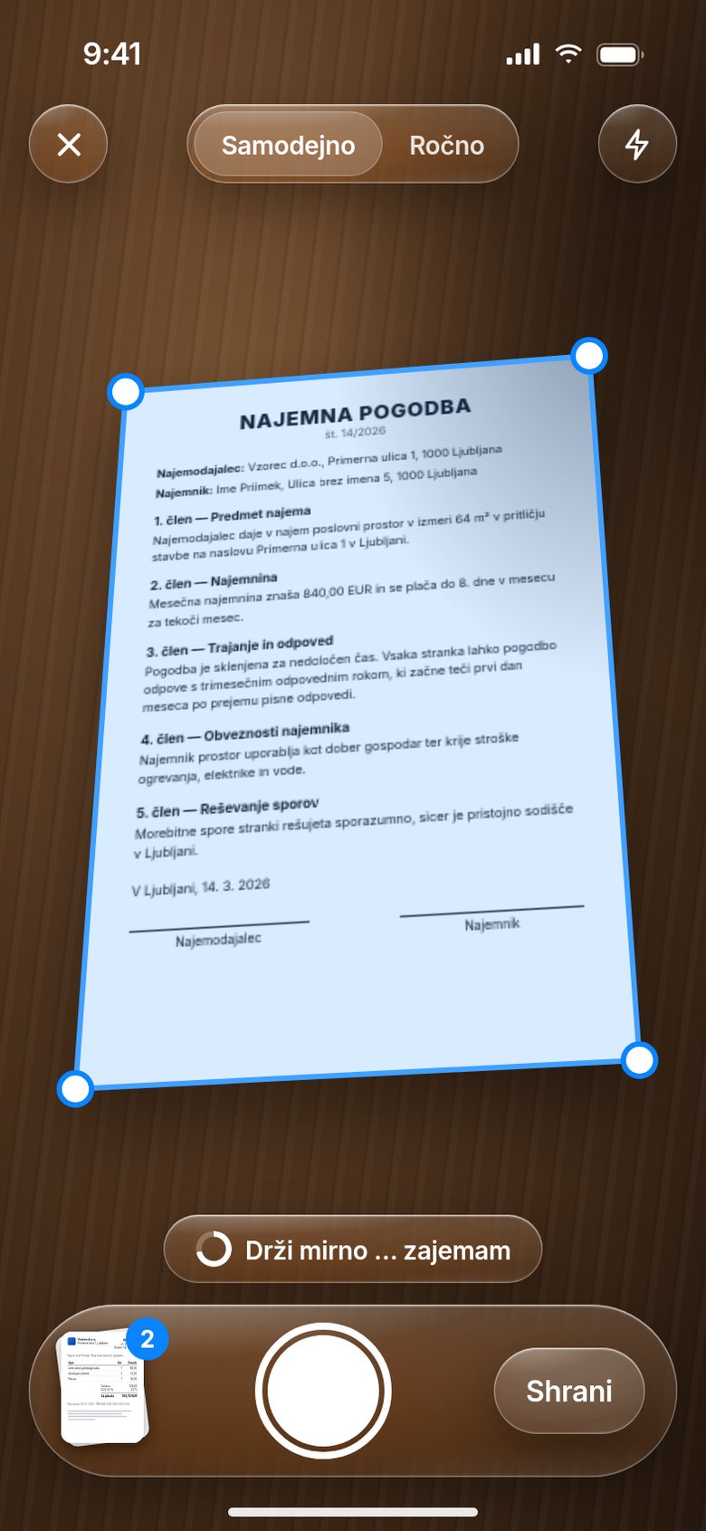 Zajem z zaznanimi robovi lista