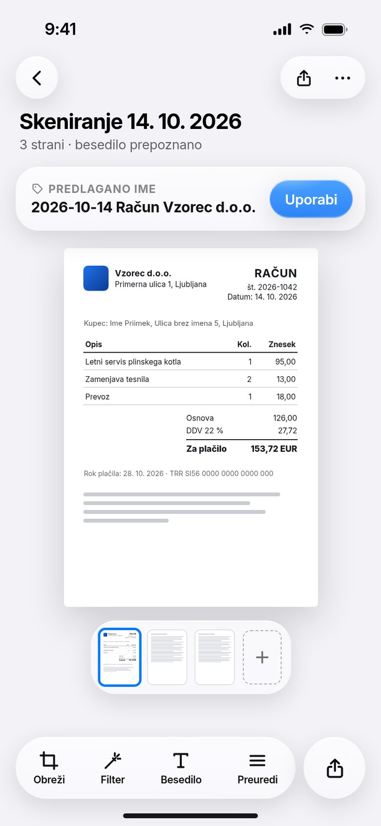Predlagano ime iz prepoznanega besedila